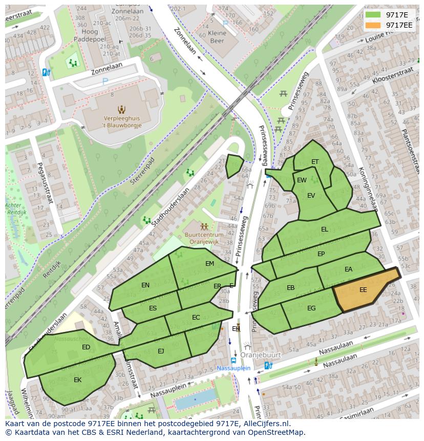 Afbeelding van het postcodegebied 9717 EE op de kaart.