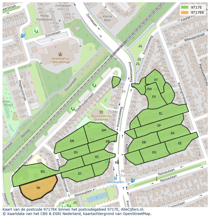 Afbeelding van het postcodegebied 9717 EK op de kaart.