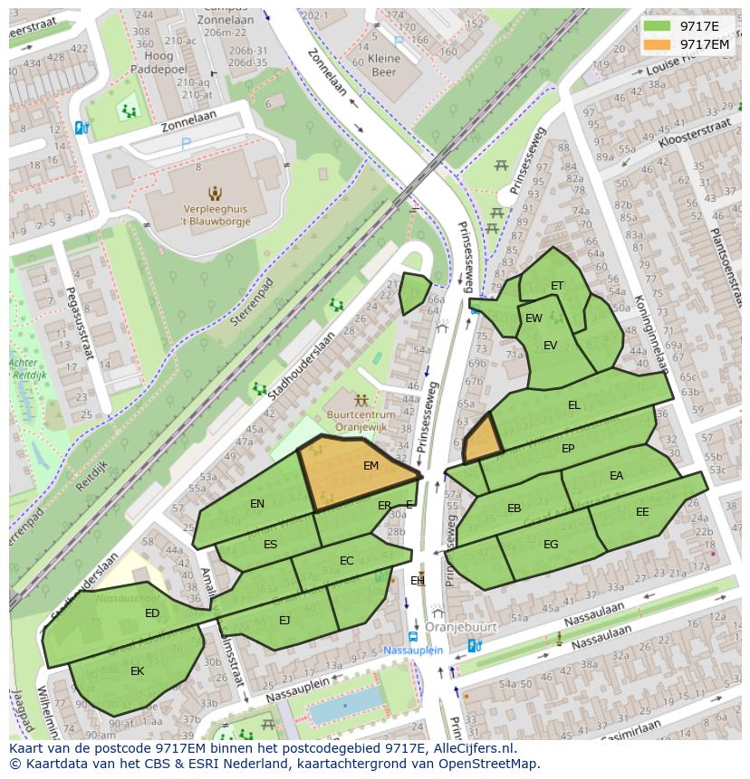 Afbeelding van het postcodegebied 9717 EM op de kaart.