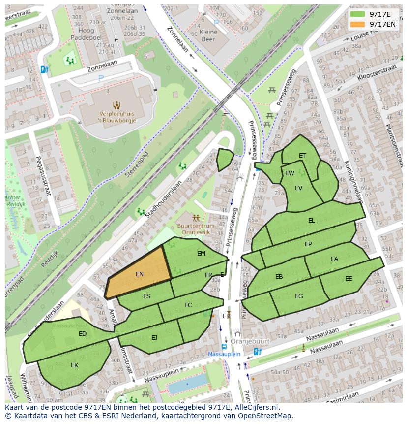 Afbeelding van het postcodegebied 9717 EN op de kaart.