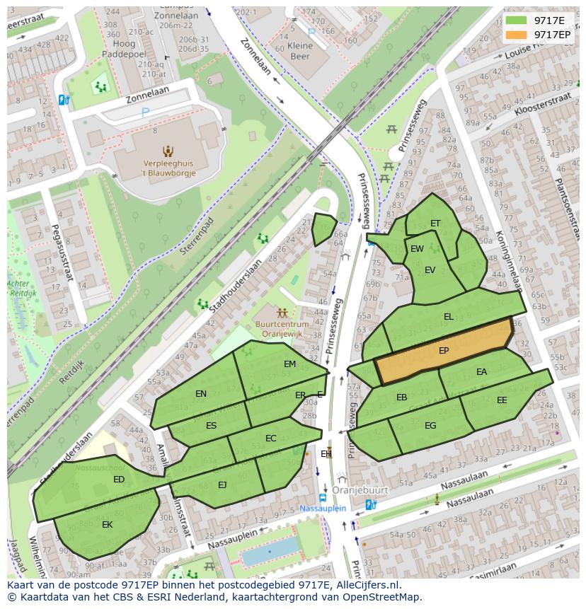 Afbeelding van het postcodegebied 9717 EP op de kaart.