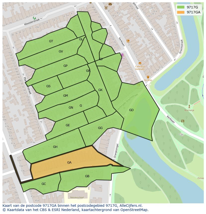 Afbeelding van het postcodegebied 9717 GA op de kaart.