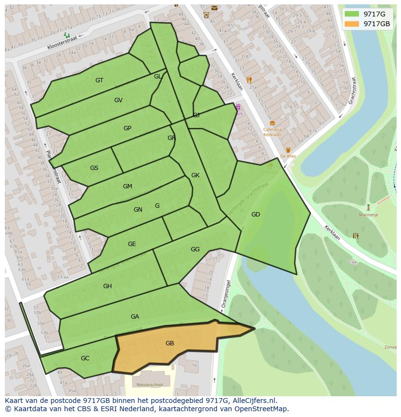 Afbeelding van het postcodegebied 9717 GB op de kaart.