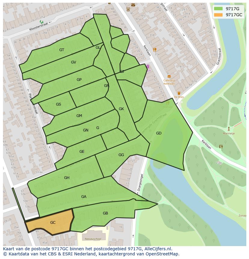 Afbeelding van het postcodegebied 9717 GC op de kaart.