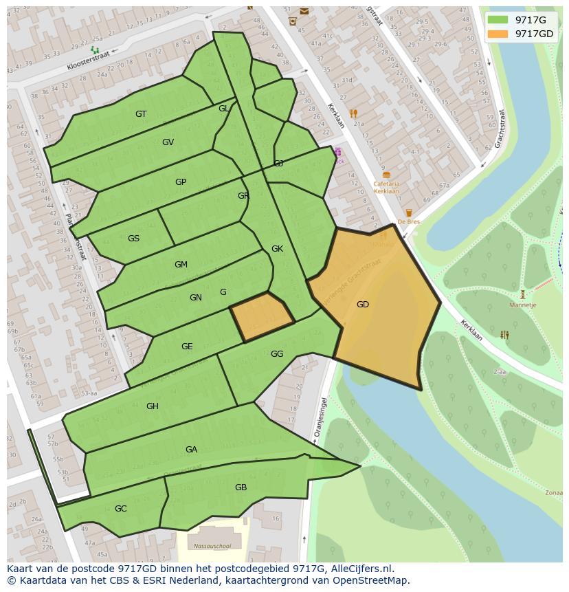 Afbeelding van het postcodegebied 9717 GD op de kaart.