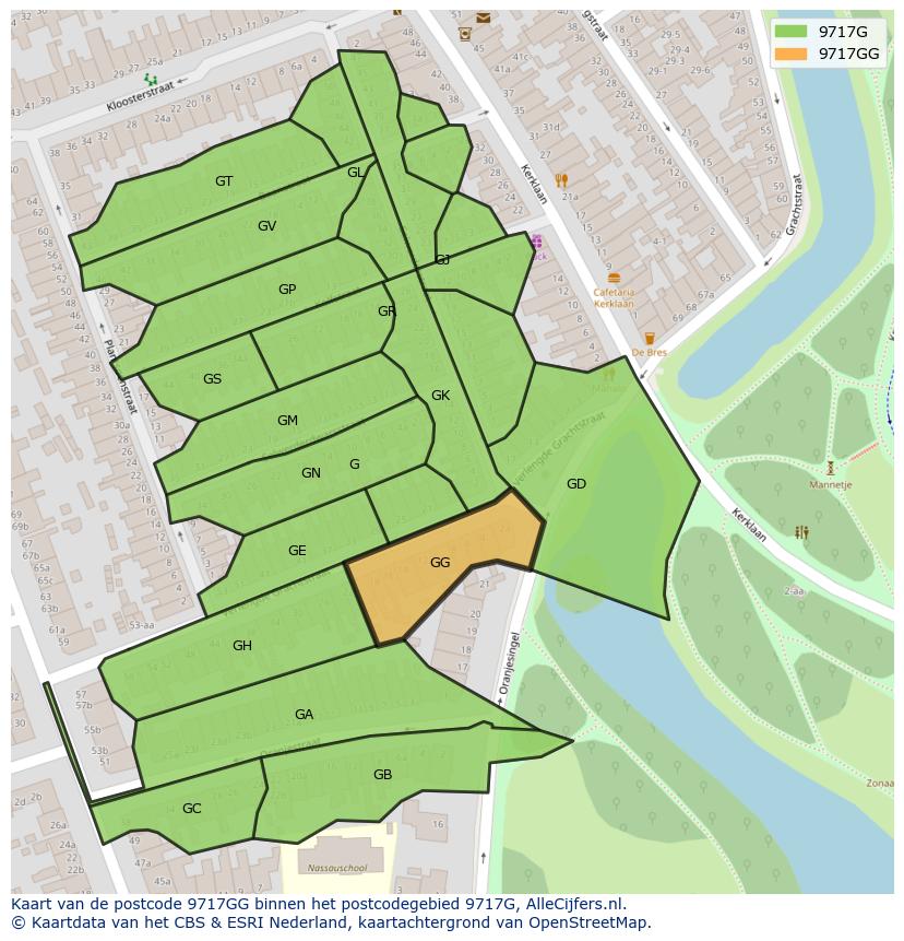 Afbeelding van het postcodegebied 9717 GG op de kaart.