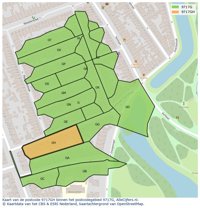 Afbeelding van het postcodegebied 9717 GH op de kaart.