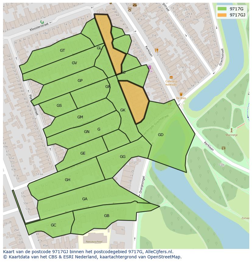Afbeelding van het postcodegebied 9717 GJ op de kaart.