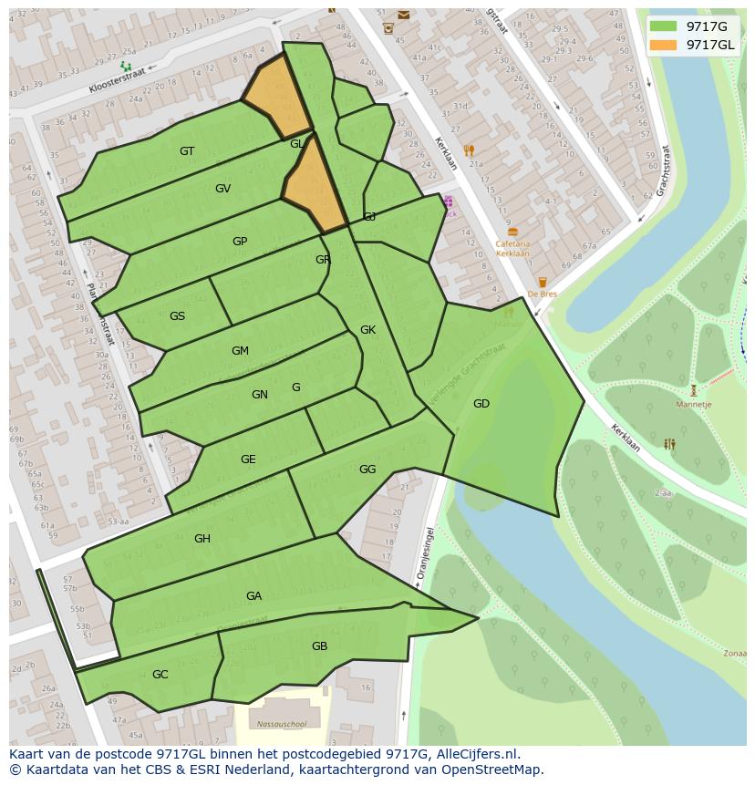 Afbeelding van het postcodegebied 9717 GL op de kaart.