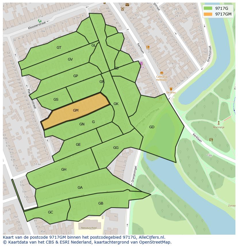 Afbeelding van het postcodegebied 9717 GM op de kaart.
