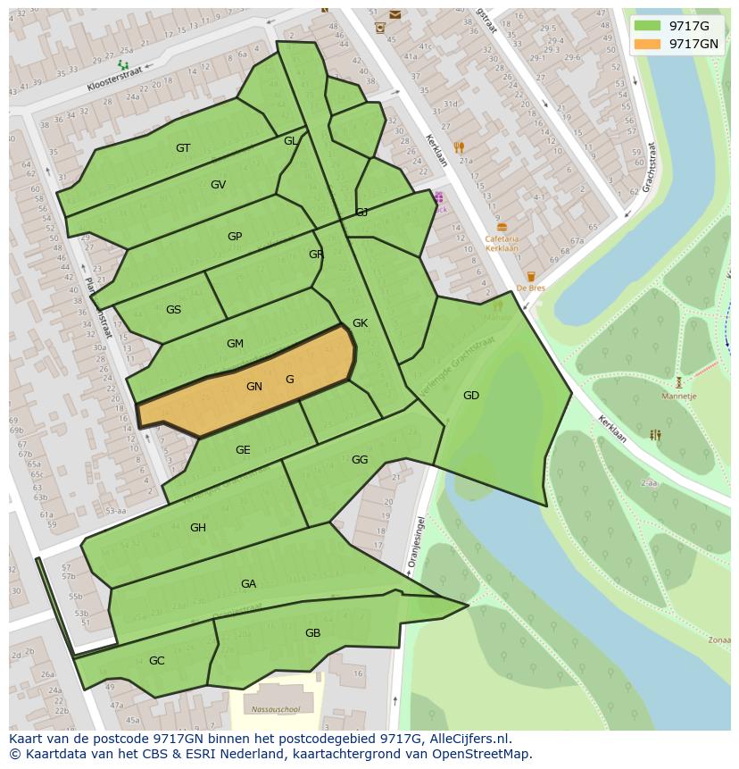 Afbeelding van het postcodegebied 9717 GN op de kaart.