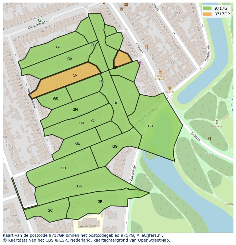 Afbeelding van het postcodegebied 9717 GP op de kaart.