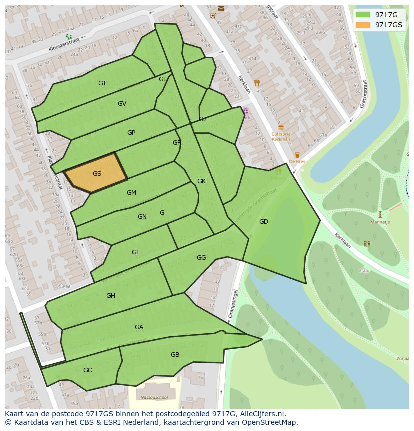 Afbeelding van het postcodegebied 9717 GS op de kaart.
