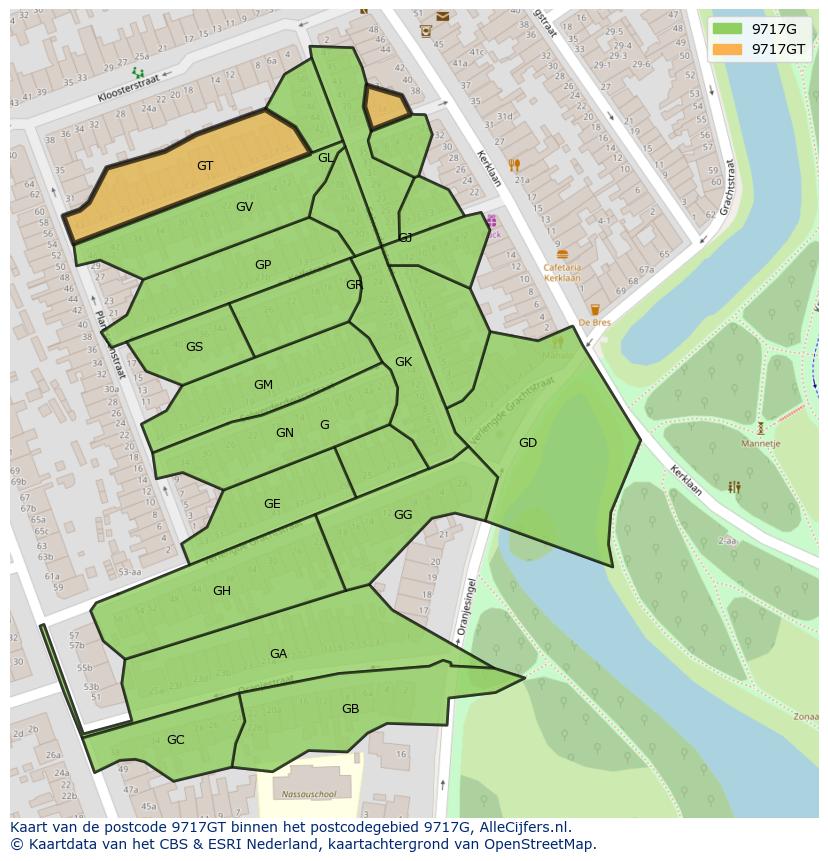 Afbeelding van het postcodegebied 9717 GT op de kaart.