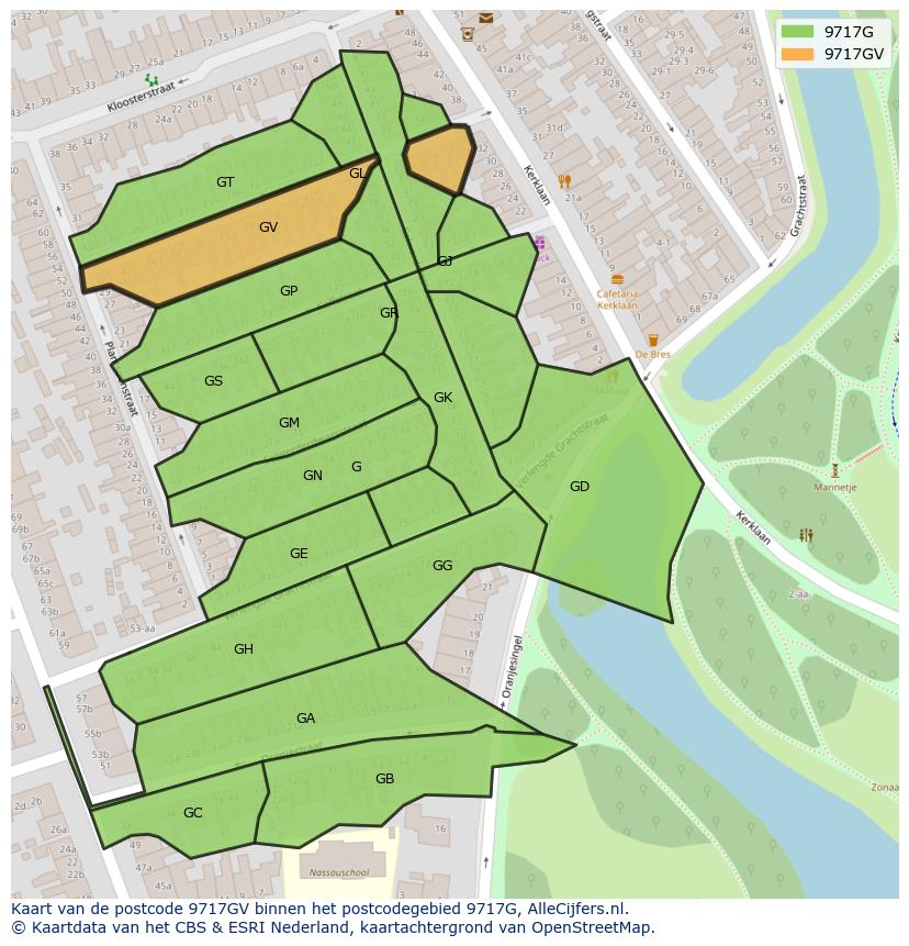 Afbeelding van het postcodegebied 9717 GV op de kaart.