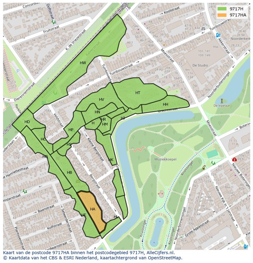 Afbeelding van het postcodegebied 9717 HA op de kaart.