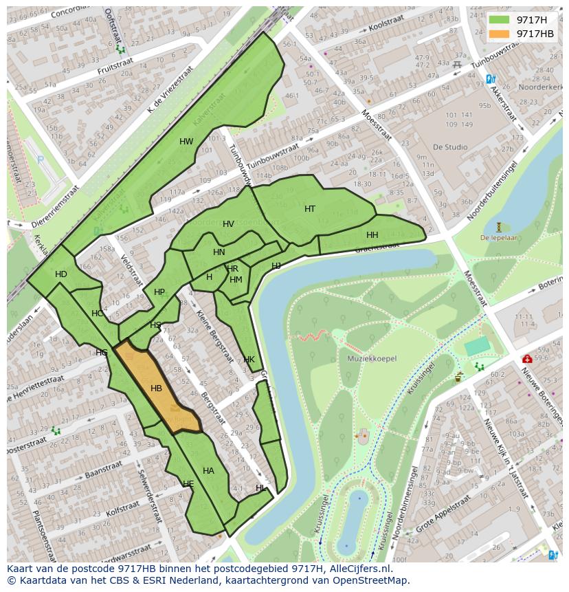 Afbeelding van het postcodegebied 9717 HB op de kaart.