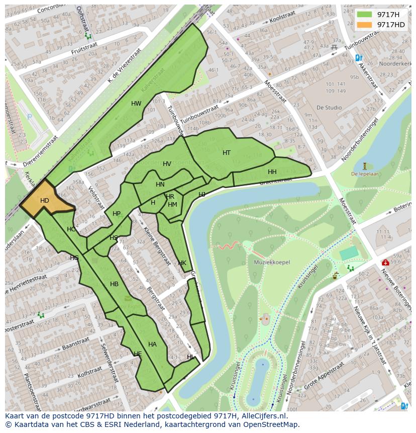 Afbeelding van het postcodegebied 9717 HD op de kaart.