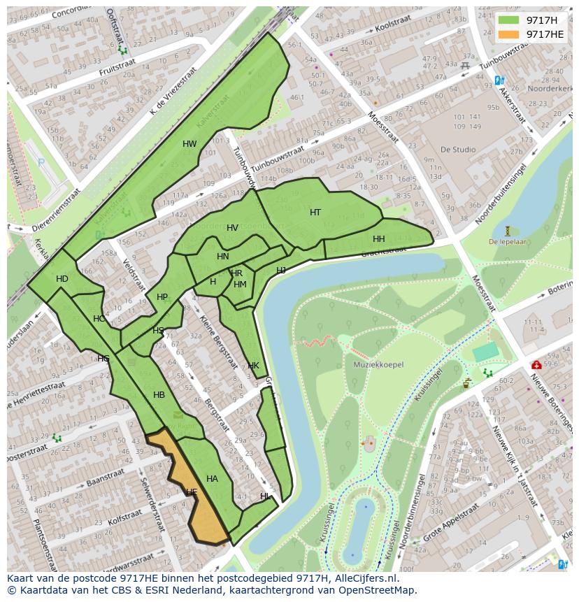 Afbeelding van het postcodegebied 9717 HE op de kaart.