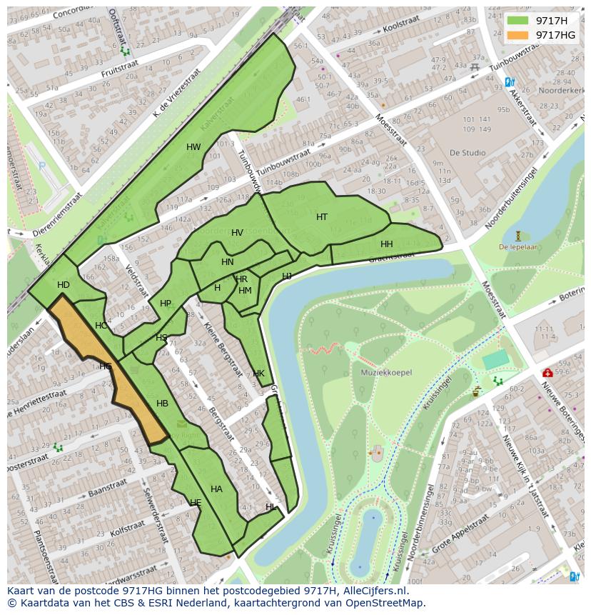 Afbeelding van het postcodegebied 9717 HG op de kaart.