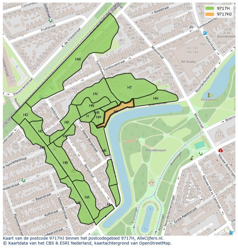 Afbeelding van het postcodegebied 9717 HJ op de kaart.
