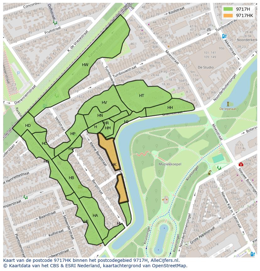 Afbeelding van het postcodegebied 9717 HK op de kaart.