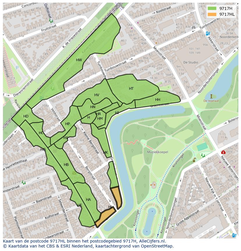 Afbeelding van het postcodegebied 9717 HL op de kaart.