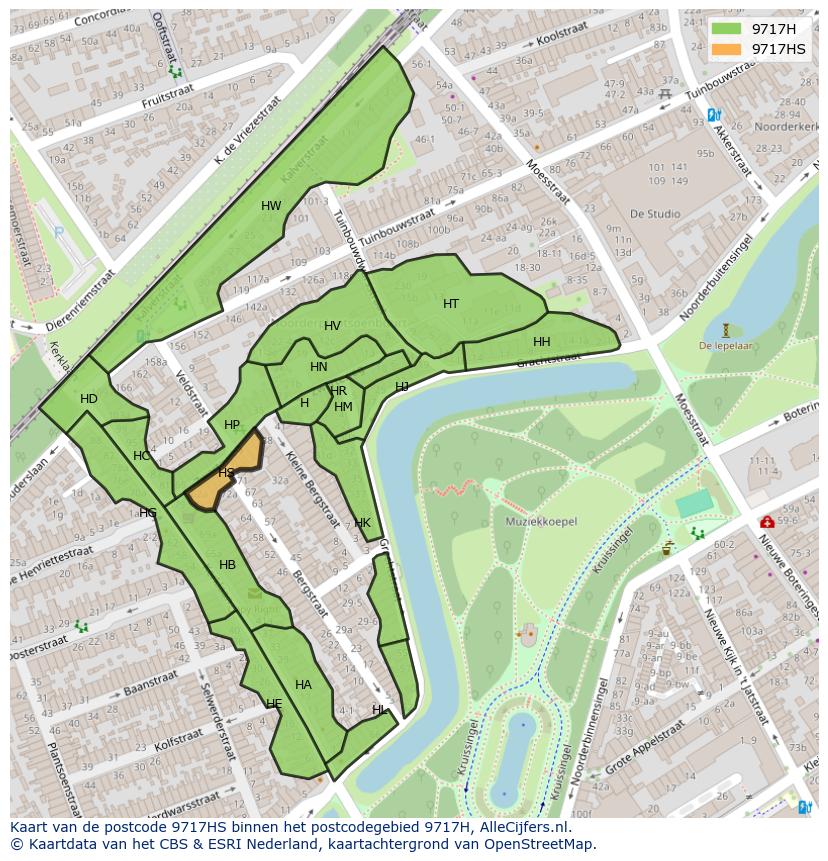 Afbeelding van het postcodegebied 9717 HS op de kaart.