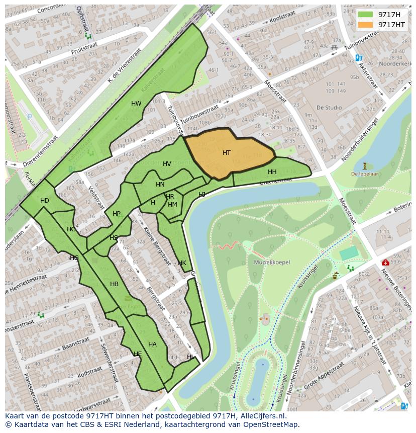 Afbeelding van het postcodegebied 9717 HT op de kaart.