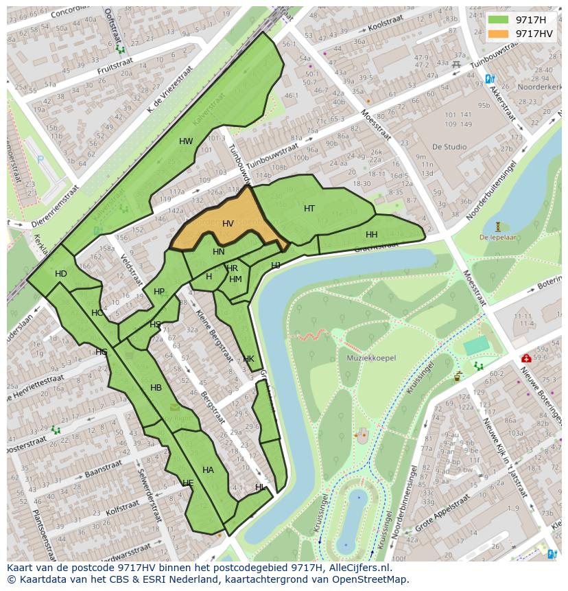 Afbeelding van het postcodegebied 9717 HV op de kaart.