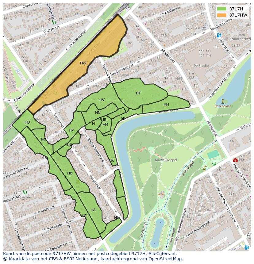 Afbeelding van het postcodegebied 9717 HW op de kaart.