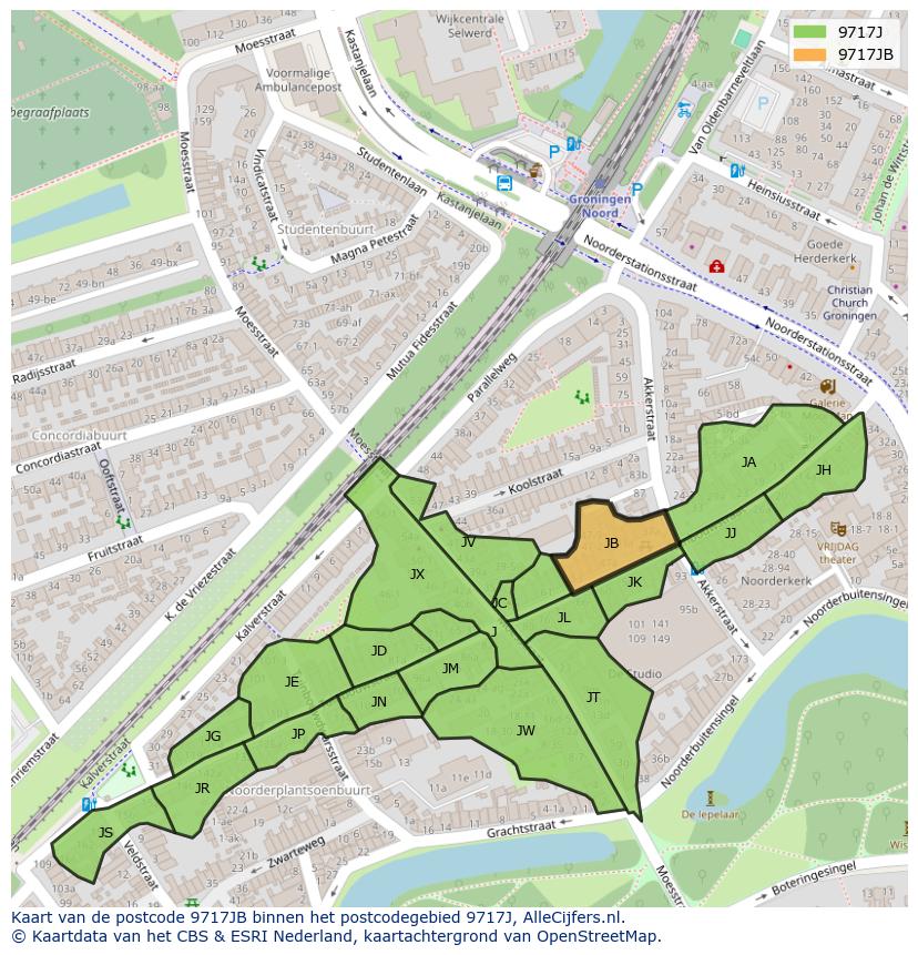 Afbeelding van het postcodegebied 9717 JB op de kaart.