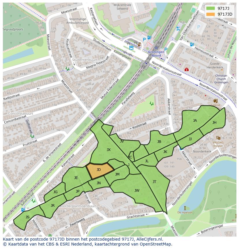 Afbeelding van het postcodegebied 9717 JD op de kaart.
