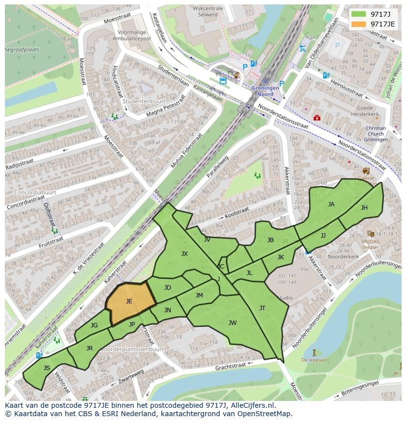 Afbeelding van het postcodegebied 9717 JE op de kaart.