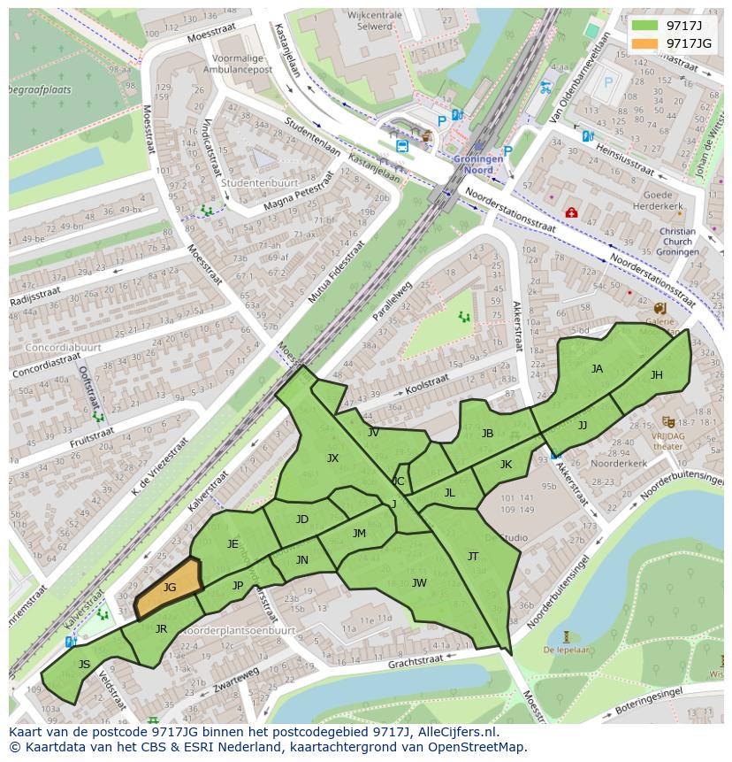 Afbeelding van het postcodegebied 9717 JG op de kaart.