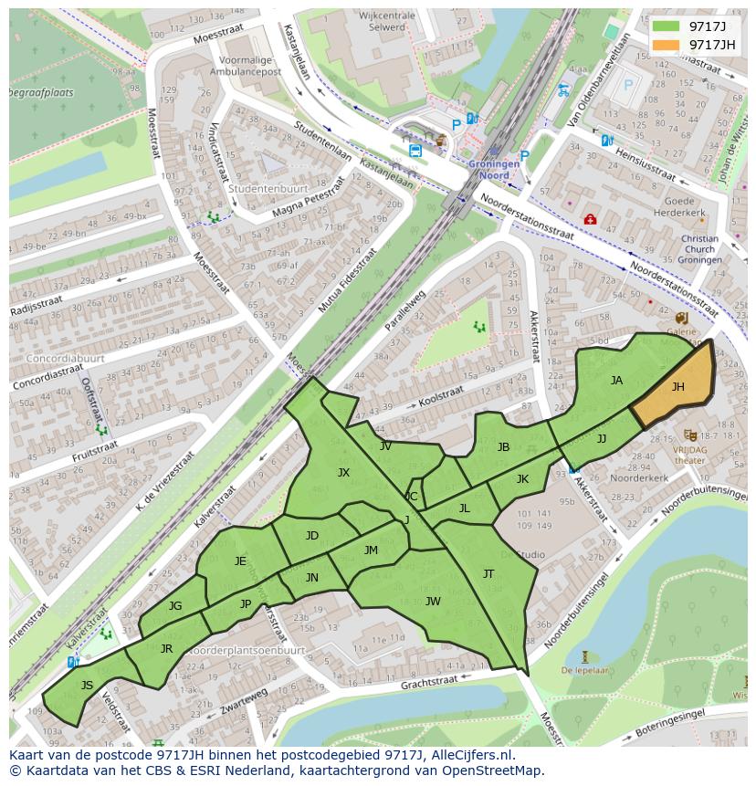 Afbeelding van het postcodegebied 9717 JH op de kaart.