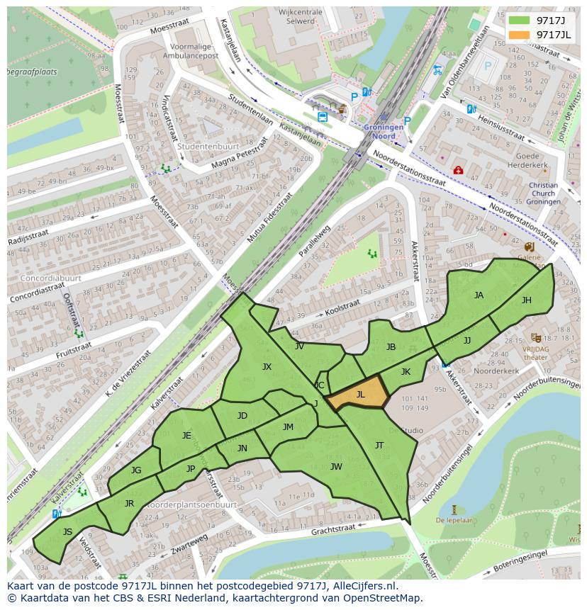 Afbeelding van het postcodegebied 9717 JL op de kaart.