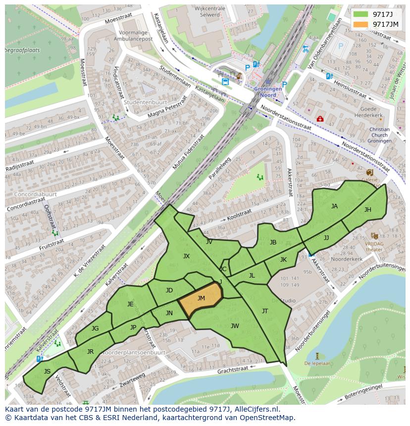 Afbeelding van het postcodegebied 9717 JM op de kaart.