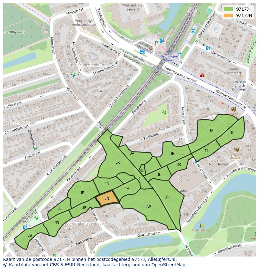 Afbeelding van het postcodegebied 9717 JN op de kaart.
