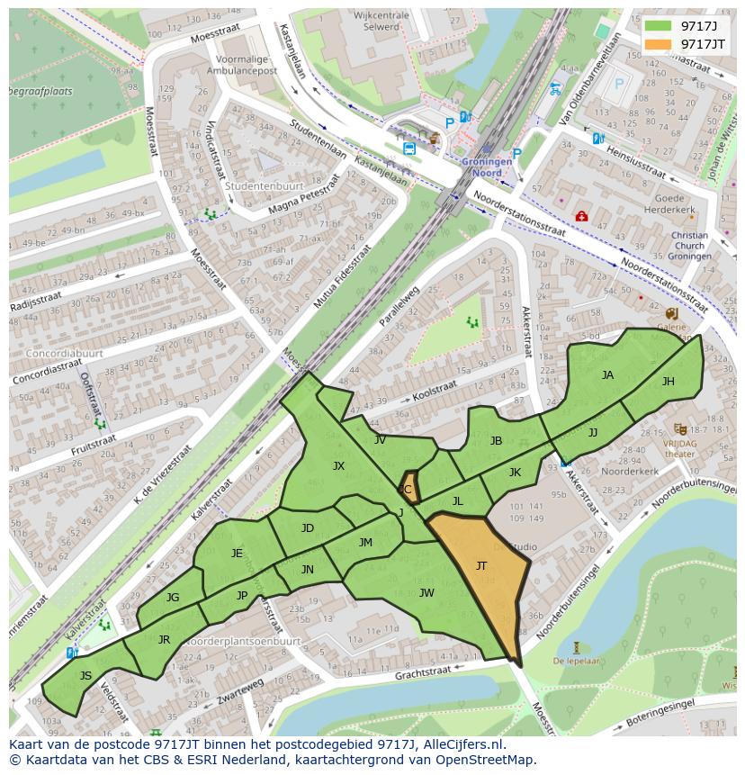 Afbeelding van het postcodegebied 9717 JT op de kaart.