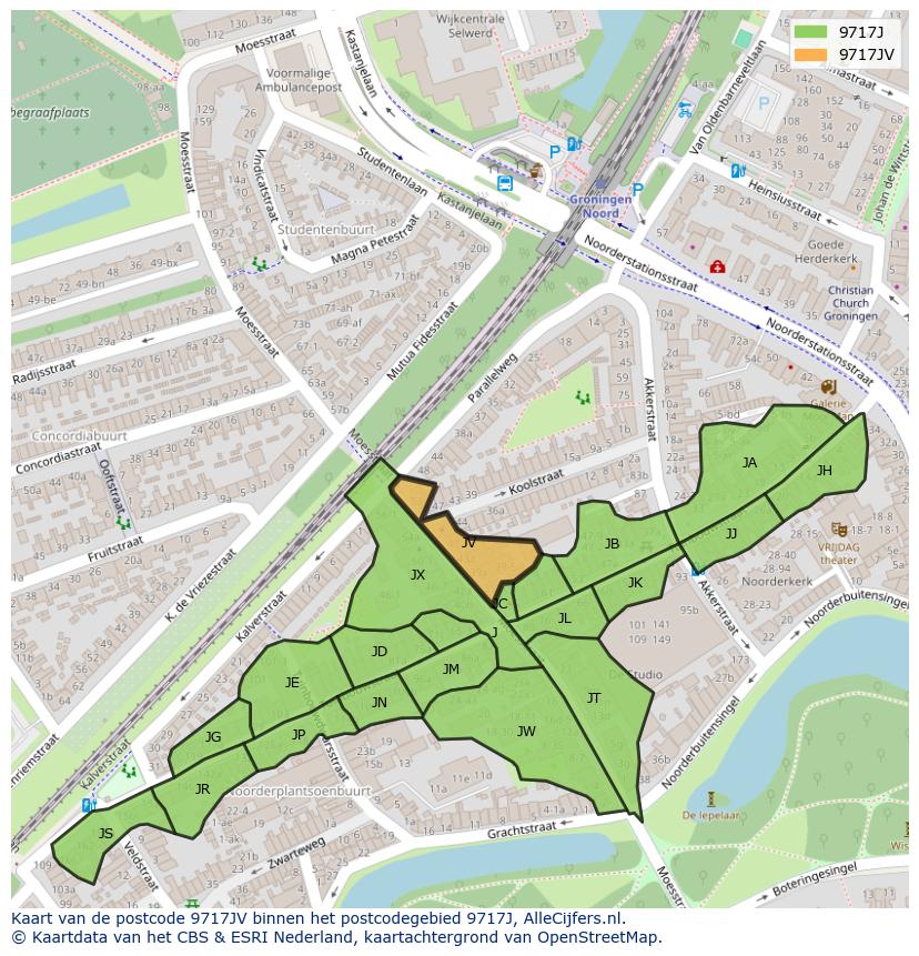 Afbeelding van het postcodegebied 9717 JV op de kaart.