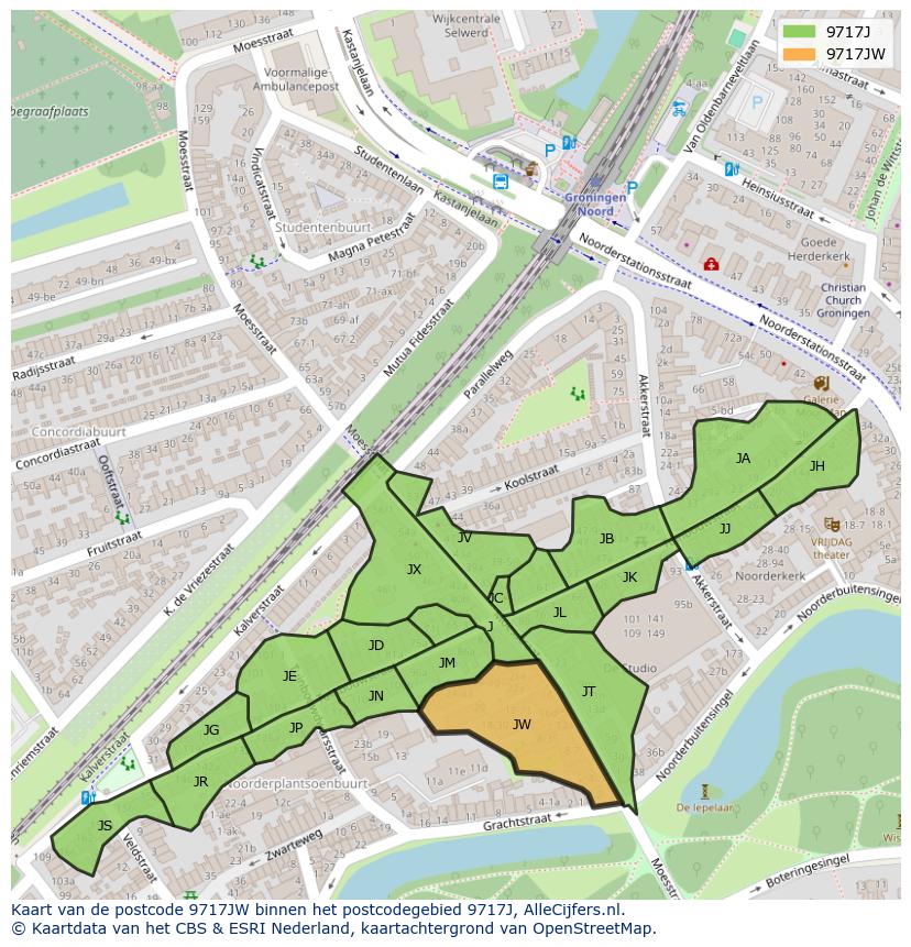 Afbeelding van het postcodegebied 9717 JW op de kaart.