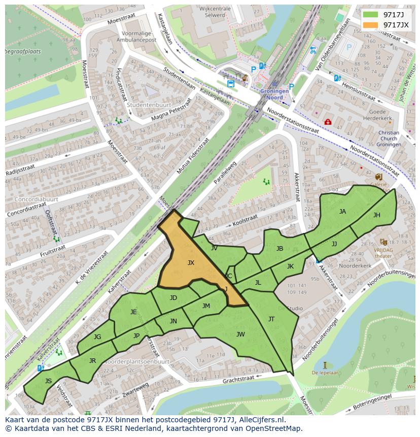 Afbeelding van het postcodegebied 9717 JX op de kaart.