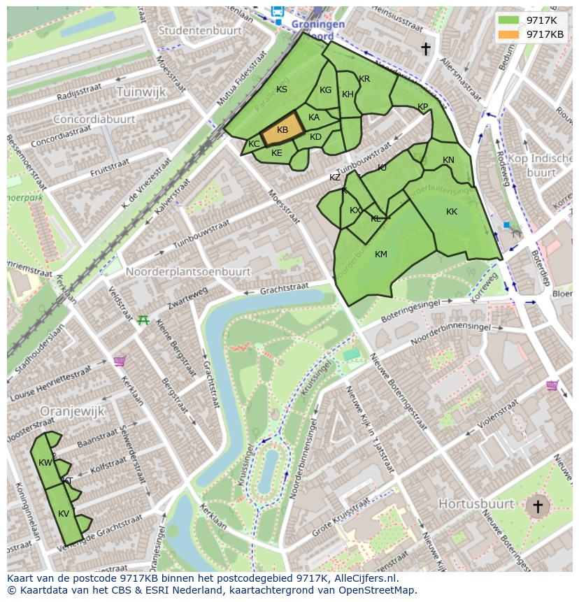 Afbeelding van het postcodegebied 9717 KB op de kaart.