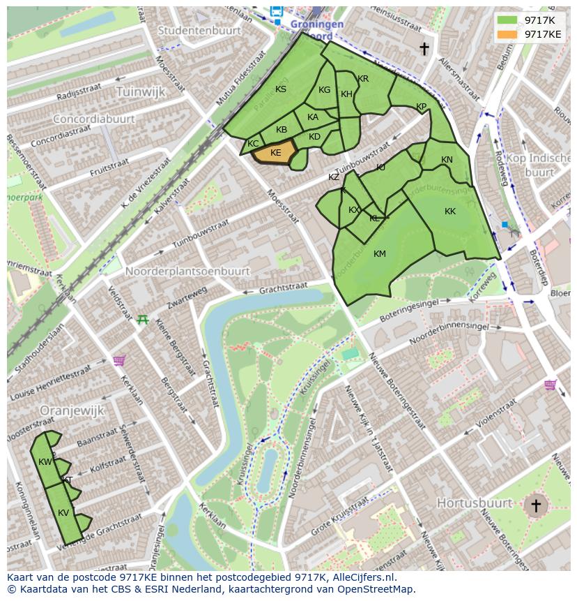 Afbeelding van het postcodegebied 9717 KE op de kaart.