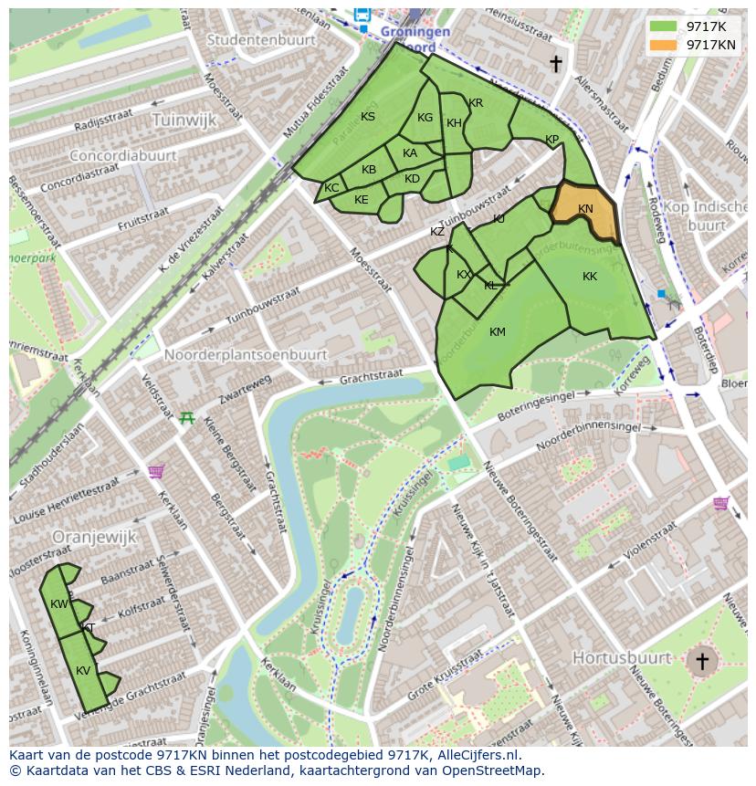 Afbeelding van het postcodegebied 9717 KN op de kaart.