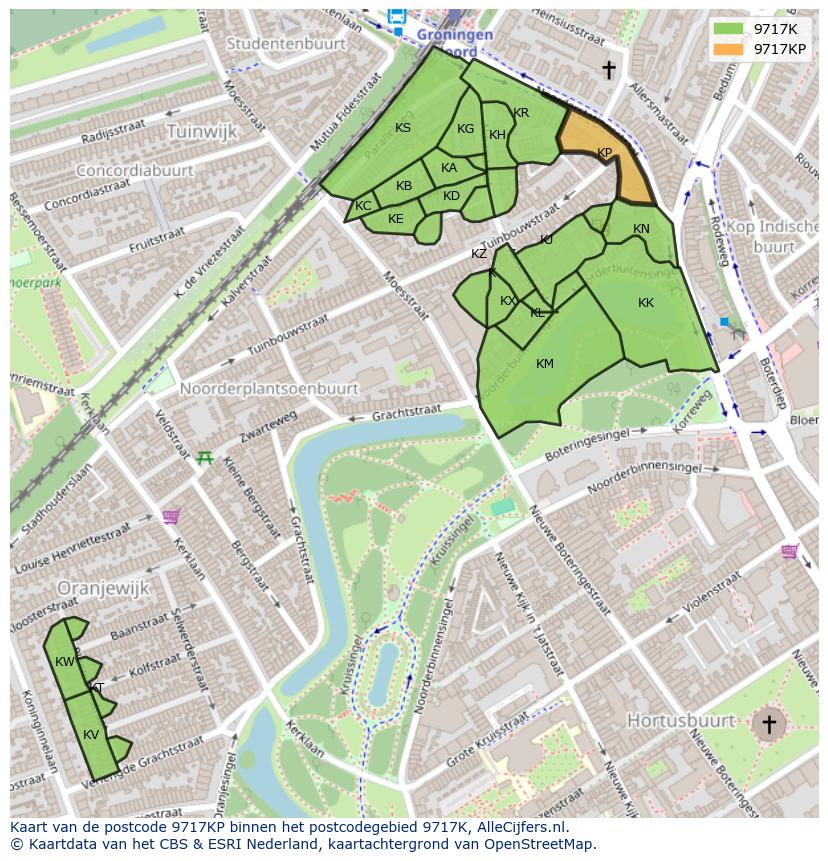 Afbeelding van het postcodegebied 9717 KP op de kaart.