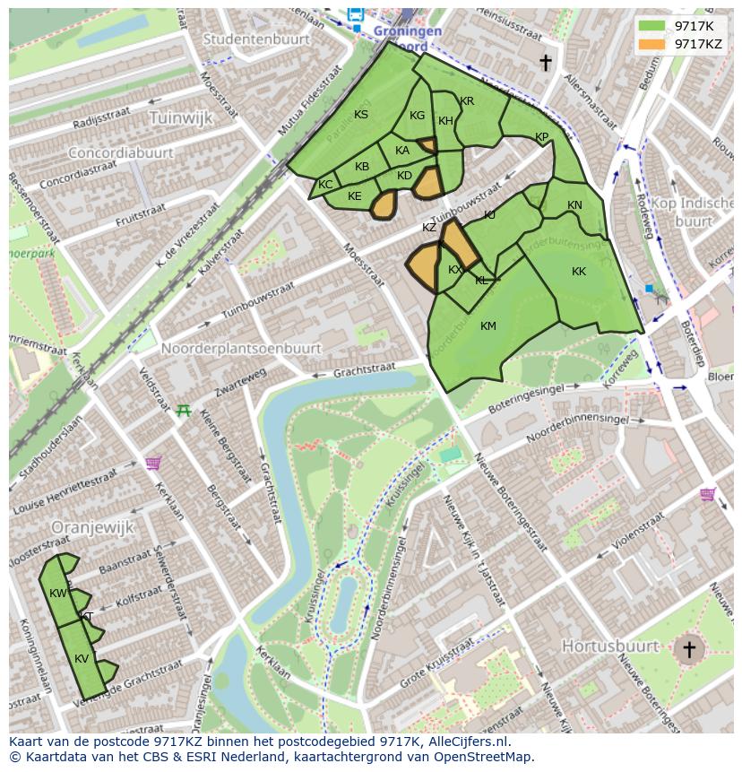 Afbeelding van het postcodegebied 9717 KZ op de kaart.