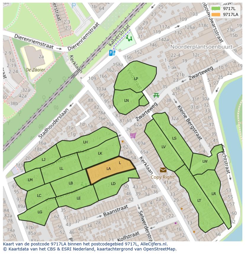 Afbeelding van het postcodegebied 9717 LA op de kaart.