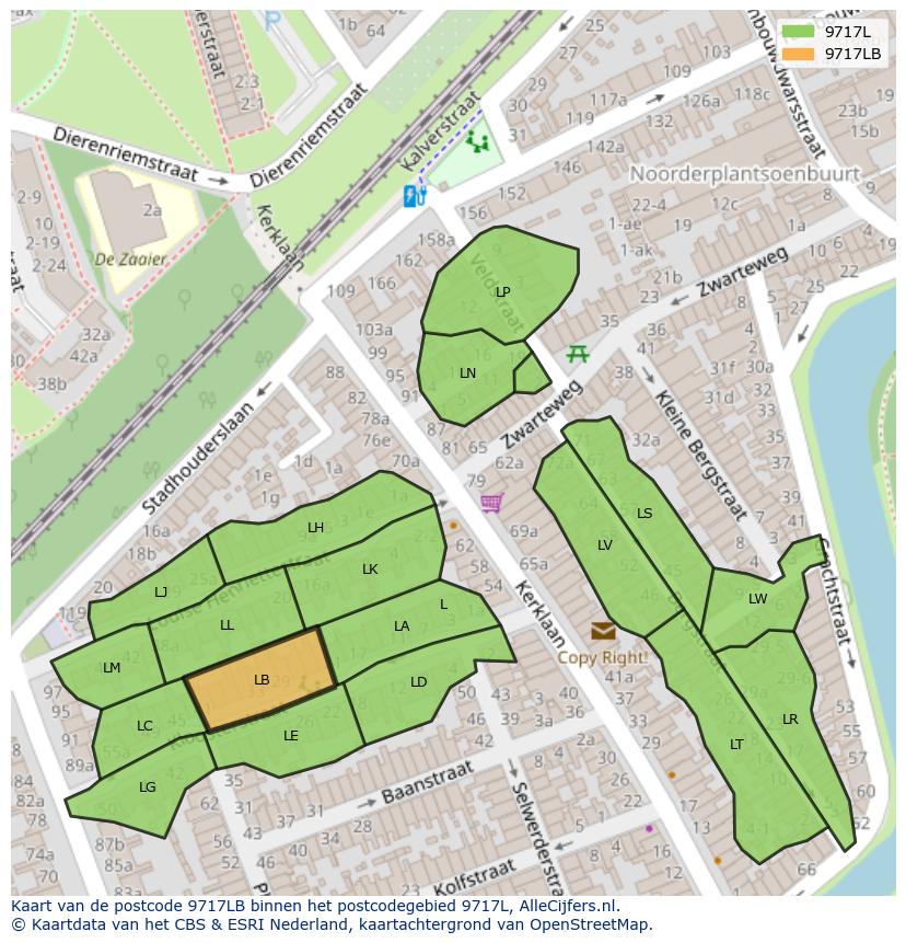 Afbeelding van het postcodegebied 9717 LB op de kaart.